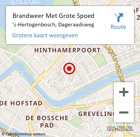 Locatie op kaart van de 112 melding: Brandweer Met Grote Spoed Naar 's-Hertogenbosch, Dageraadsweg op 30 maart 2022 15:40