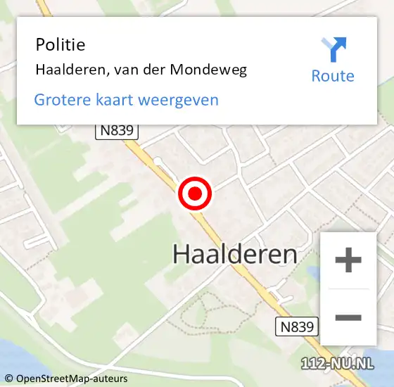 Locatie op kaart van de 112 melding: Politie Haalderen, van der Mondeweg op 30 maart 2022 15:46