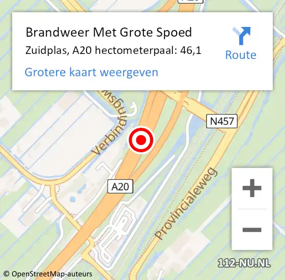 Locatie op kaart van de 112 melding: Brandweer Met Grote Spoed Naar Zuidplas, A20 hectometerpaal: 46,1 op 30 maart 2022 15:51