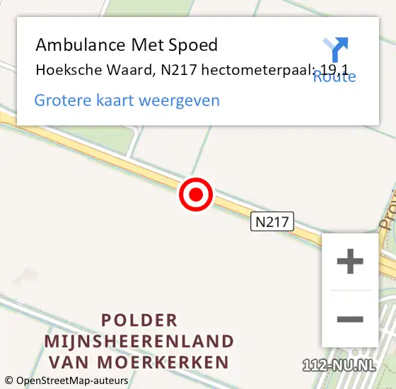 Locatie op kaart van de 112 melding: Ambulance Met Spoed Naar Hoeksche Waard, N217 hectometerpaal: 19,1 op 30 maart 2022 16:11
