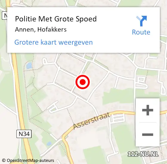 Locatie op kaart van de 112 melding: Politie Met Grote Spoed Naar Annen, Hofakkers op 30 maart 2022 16:20