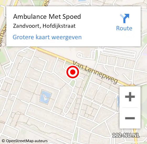 Locatie op kaart van de 112 melding: Ambulance Met Spoed Naar Zandvoort, Hofdijkstraat op 30 maart 2022 16:23