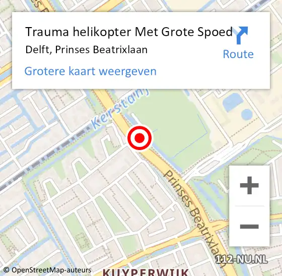 Locatie op kaart van de 112 melding: Trauma helikopter Met Grote Spoed Naar Delft, Prinses Beatrixlaan op 30 maart 2022 16:37