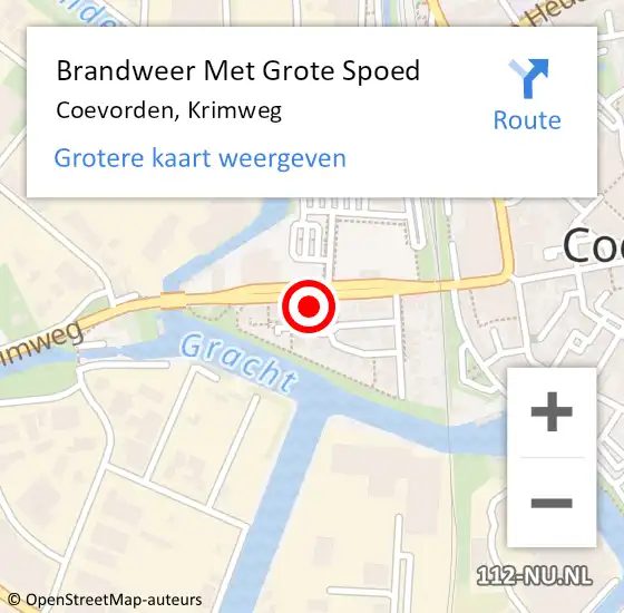 Locatie op kaart van de 112 melding: Brandweer Met Grote Spoed Naar Coevorden, Krimweg op 30 maart 2022 16:43