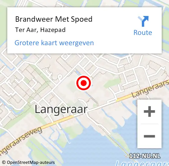 Locatie op kaart van de 112 melding: Brandweer Met Spoed Naar Ter Aar, Hazepad op 30 maart 2022 16:53