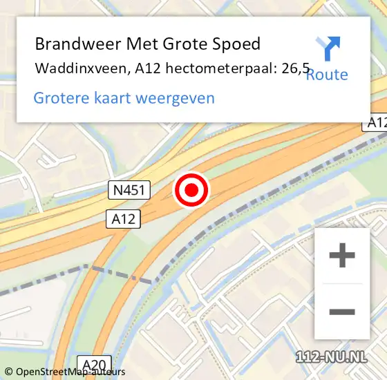 Locatie op kaart van de 112 melding: Brandweer Met Grote Spoed Naar Waddinxveen, A12 hectometerpaal: 26,5 op 30 maart 2022 16:55