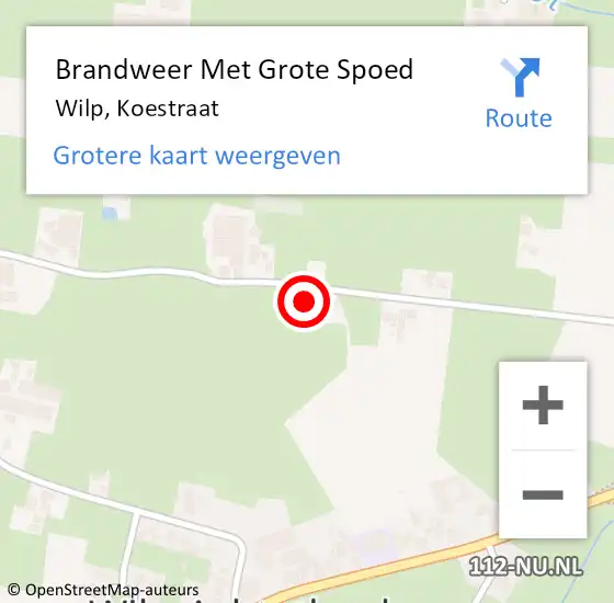 Locatie op kaart van de 112 melding: Brandweer Met Grote Spoed Naar Wilp, Koestraat op 30 maart 2022 18:01