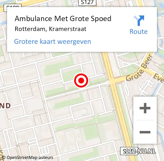 Locatie op kaart van de 112 melding: Ambulance Met Grote Spoed Naar Rotterdam, Kramerstraat op 30 maart 2022 18:19