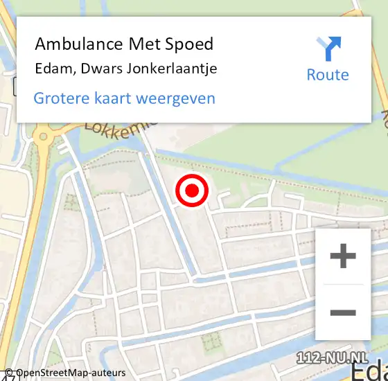 Locatie op kaart van de 112 melding: Ambulance Met Spoed Naar Edam, Dwars Jonkerlaantje op 30 maart 2022 18:32