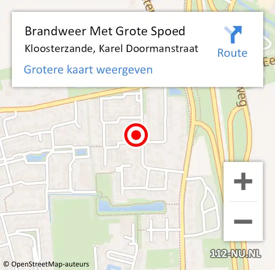 Locatie op kaart van de 112 melding: Brandweer Met Grote Spoed Naar Kloosterzande, Karel Doormanstraat op 30 maart 2022 18:37