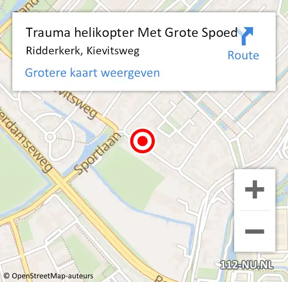 Locatie op kaart van de 112 melding: Trauma helikopter Met Grote Spoed Naar Ridderkerk, Kievitsweg op 30 maart 2022 19:09