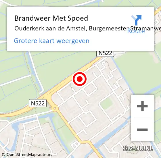 Locatie op kaart van de 112 melding: Brandweer Met Spoed Naar Ouderkerk aan de Amstel, Burgemeester Stramanweg op 30 maart 2022 19:27