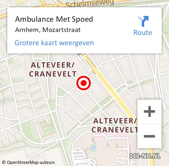 Locatie op kaart van de 112 melding: Ambulance Met Spoed Naar Arnhem, Mozartstraat op 30 maart 2022 19:37