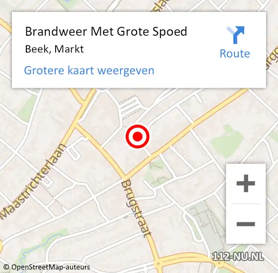 Locatie op kaart van de 112 melding: Brandweer Met Grote Spoed Naar Beek, Markt op 30 maart 2022 19:39