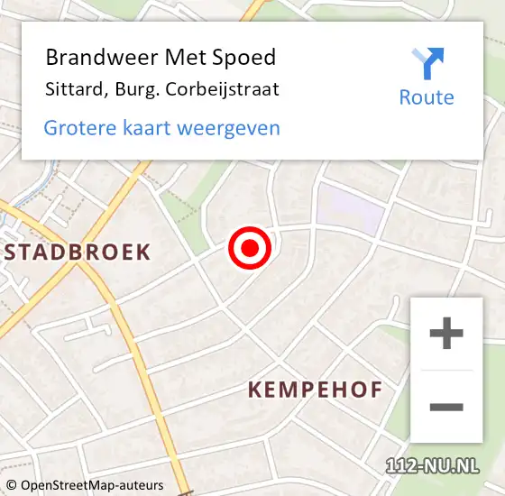 Locatie op kaart van de 112 melding: Brandweer Met Spoed Naar Sittard, Burg. Corbeijstraat op 30 maart 2022 20:25