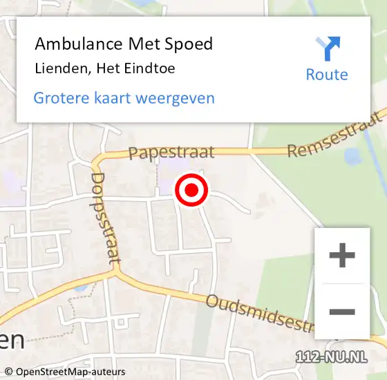 Locatie op kaart van de 112 melding: Ambulance Met Spoed Naar Lienden, Het Eindtoe op 30 maart 2022 21:14