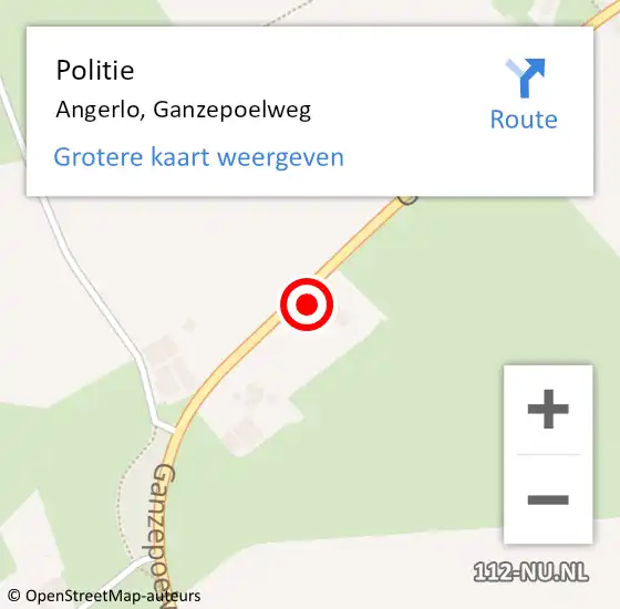Locatie op kaart van de 112 melding: Politie Angerlo, Ganzepoelweg op 30 maart 2022 21:32