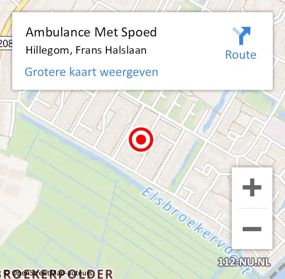 Locatie op kaart van de 112 melding: Ambulance Met Spoed Naar Hillegom, Frans Halslaan op 30 maart 2022 22:10