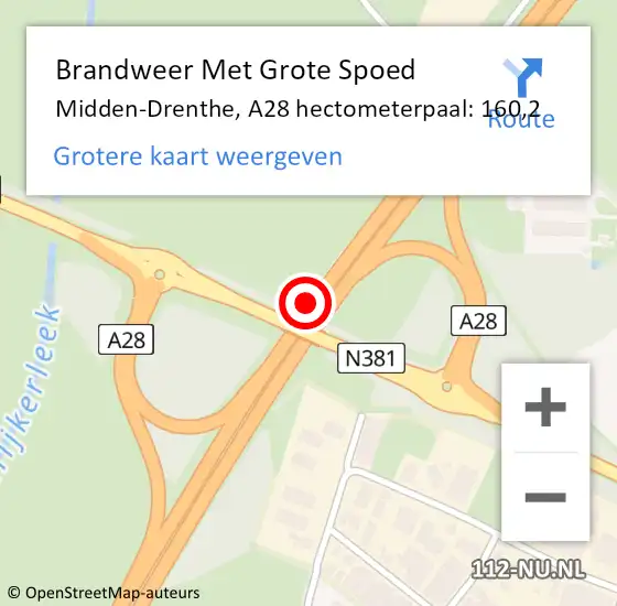 Locatie op kaart van de 112 melding: Brandweer Met Grote Spoed Naar Midden-Drenthe, A28 hectometerpaal: 160,2 op 31 maart 2022 00:18