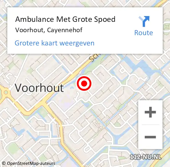 Locatie op kaart van de 112 melding: Ambulance Met Grote Spoed Naar Voorhout, Cayennehof op 31 maart 2022 02:28