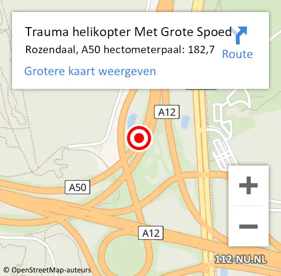 Locatie op kaart van de 112 melding: Trauma helikopter Met Grote Spoed Naar Rozendaal, A50 hectometerpaal: 182,7 op 31 maart 2022 02:47