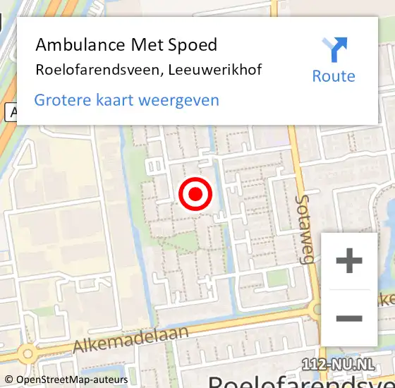 Locatie op kaart van de 112 melding: Ambulance Met Spoed Naar Roelofarendsveen, Leeuwerikhof op 31 maart 2022 02:49