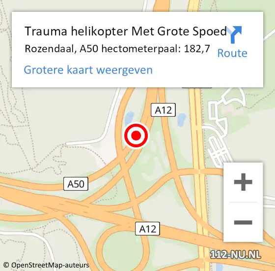 Locatie op kaart van de 112 melding: Trauma helikopter Met Grote Spoed Naar Rozendaal, A50 hectometerpaal: 182,7 op 31 maart 2022 02:54