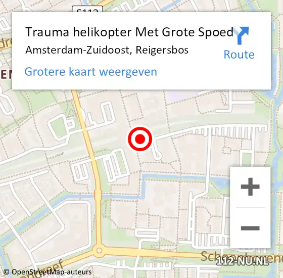 Locatie op kaart van de 112 melding: Trauma helikopter Met Grote Spoed Naar Amsterdam-Zuidoost, Reigersbos op 31 maart 2022 03:57