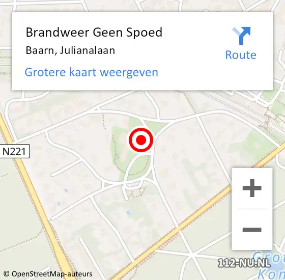 Locatie op kaart van de 112 melding: Brandweer Geen Spoed Naar Baarn, Julianalaan op 31 maart 2022 03:58