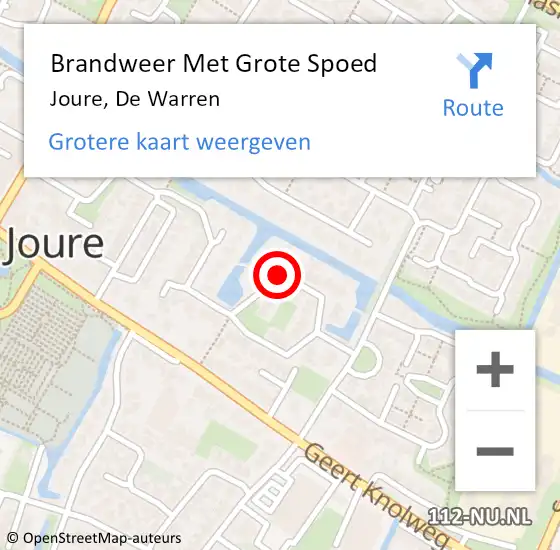 Locatie op kaart van de 112 melding: Brandweer Met Grote Spoed Naar Joure, De Warren op 31 maart 2022 06:04