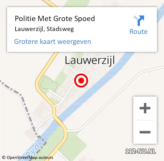 Locatie op kaart van de 112 melding: Politie Met Grote Spoed Naar Lauwerzijl, Stadsweg op 31 maart 2022 06:49