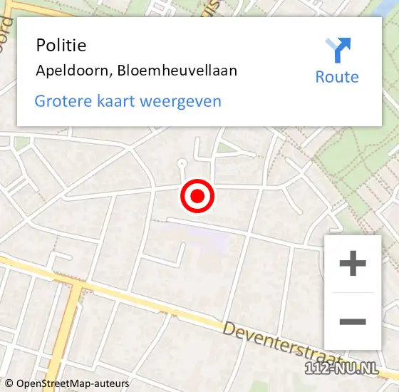 Locatie op kaart van de 112 melding: Politie Apeldoorn, Bloemheuvellaan op 31 maart 2022 07:16