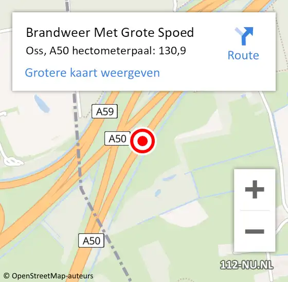 Locatie op kaart van de 112 melding: Brandweer Met Grote Spoed Naar Oss, A50 hectometerpaal: 130,9 op 31 maart 2022 07:21