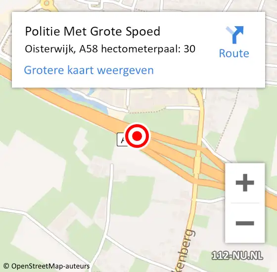 Locatie op kaart van de 112 melding: Politie Met Grote Spoed Naar Oisterwijk, A58 hectometerpaal: 30 op 31 maart 2022 07:23