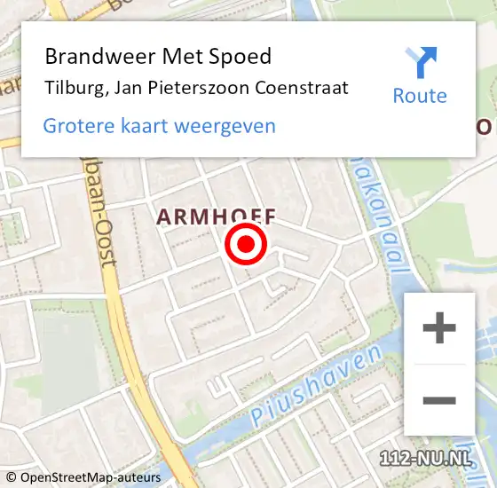 Locatie op kaart van de 112 melding: Brandweer Met Spoed Naar Tilburg, Jan Pieterszoon Coenstraat op 31 maart 2022 07:42