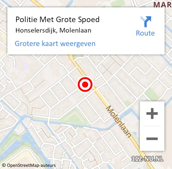 Locatie op kaart van de 112 melding: Politie Met Grote Spoed Naar Honselersdijk, Molenlaan op 31 maart 2022 08:01