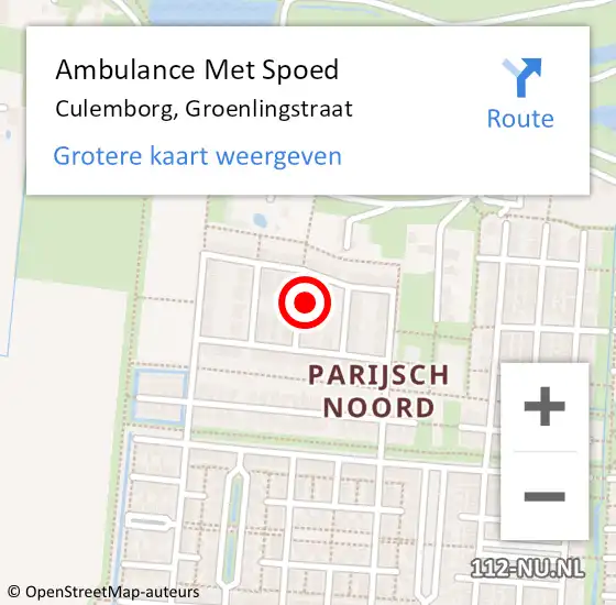 Locatie op kaart van de 112 melding: Ambulance Met Spoed Naar Culemborg, Groenlingstraat op 31 maart 2022 08:04