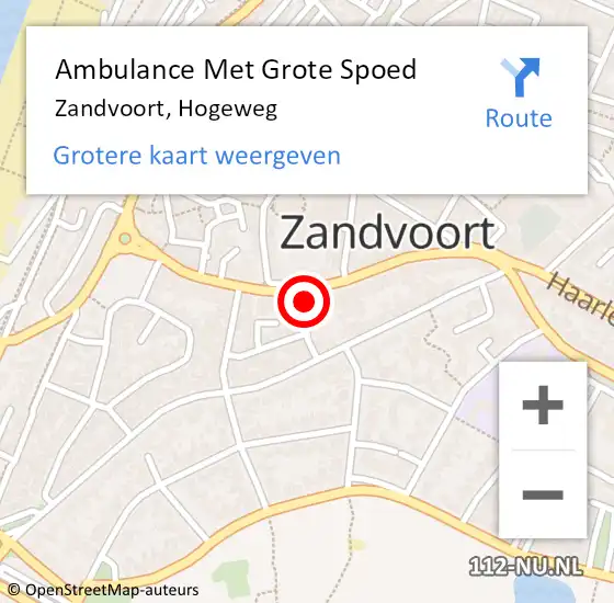 Locatie op kaart van de 112 melding: Ambulance Met Grote Spoed Naar Zandvoort, Hogeweg op 31 maart 2022 08:51