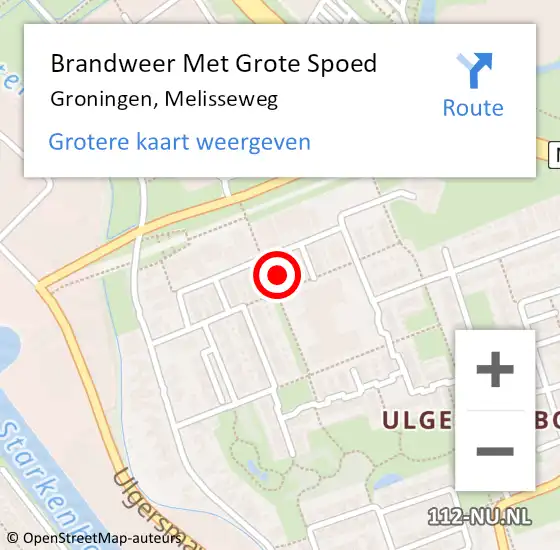 Locatie op kaart van de 112 melding: Brandweer Met Grote Spoed Naar Groningen, Melisseweg op 31 maart 2022 08:57