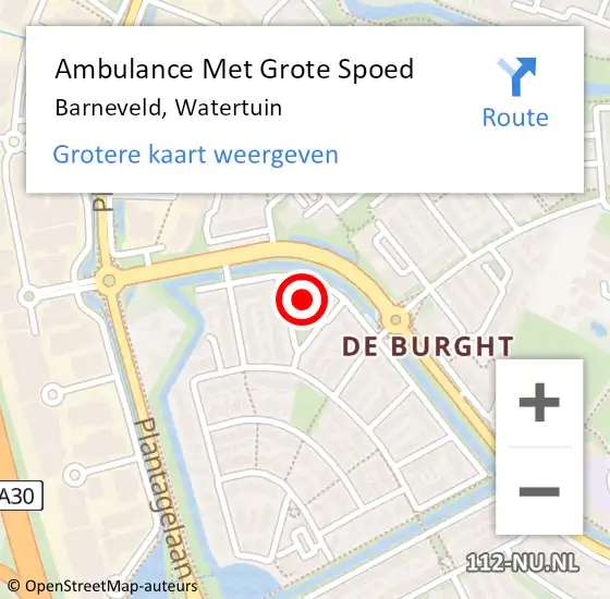 Locatie op kaart van de 112 melding: Ambulance Met Grote Spoed Naar Barneveld, Watertuin op 31 maart 2022 09:04