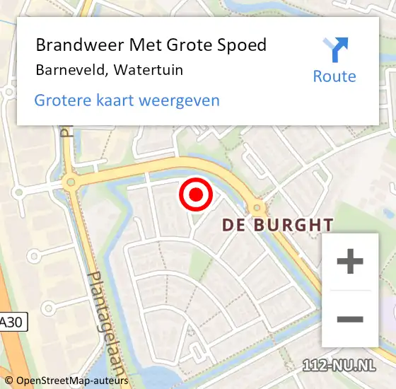 Locatie op kaart van de 112 melding: Brandweer Met Grote Spoed Naar Barneveld, Watertuin op 31 maart 2022 09:19