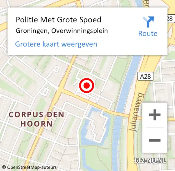 Locatie op kaart van de 112 melding: Politie Met Grote Spoed Naar Groningen, Overwinningsplein op 31 maart 2022 09:31