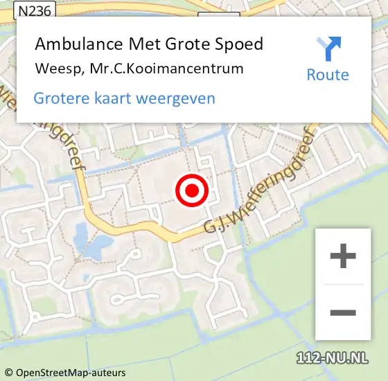 Locatie op kaart van de 112 melding: Ambulance Met Grote Spoed Naar Weesp, Mr.C.Kooimancentrum op 31 maart 2022 09:38