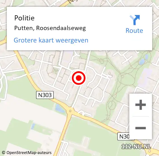 Locatie op kaart van de 112 melding: Politie Putten, Roosendaalseweg op 31 maart 2022 10:01