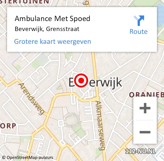 Locatie op kaart van de 112 melding: Ambulance Met Spoed Naar Beverwijk, Grensstraat op 31 maart 2022 10:54