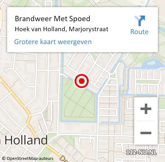 Locatie op kaart van de 112 melding: Brandweer Met Spoed Naar Hoek van Holland, Marjorystraat op 31 maart 2022 12:05