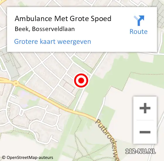 Locatie op kaart van de 112 melding: Ambulance Met Grote Spoed Naar Beek, Bosserveldlaan op 12 juli 2014 20:03