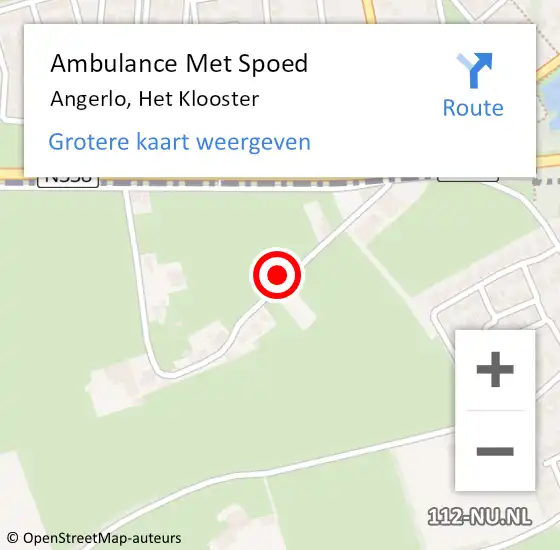Locatie op kaart van de 112 melding: Ambulance Met Spoed Naar Angerlo, Het Klooster op 31 maart 2022 12:57