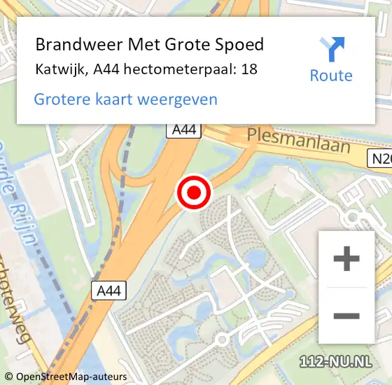Locatie op kaart van de 112 melding: Brandweer Met Grote Spoed Naar Katwijk, A44 hectometerpaal: 18 op 31 maart 2022 13:08