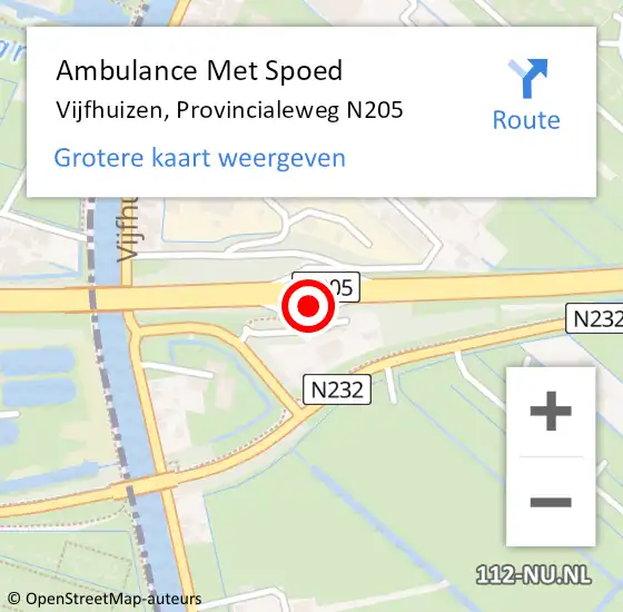 Locatie op kaart van de 112 melding: Ambulance Met Spoed Naar Vijfhuizen, Provincialeweg N205 op 31 maart 2022 13:13